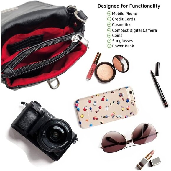 ⭐Women Small Vegan Black & Silver Leather Mini Shoulder Wallet Card Quilted - Picture 4 of 5